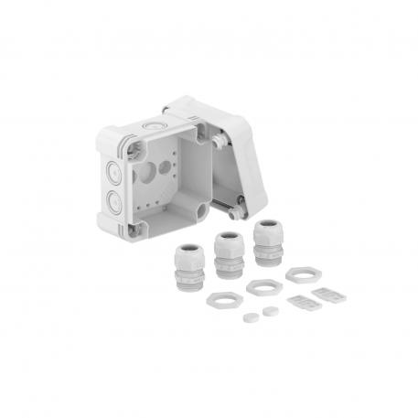 Kabelforgreningsboks X 04 med kabelmuffer 102x102x60 | 7 | IP67 | lysegrå; RAL 7035