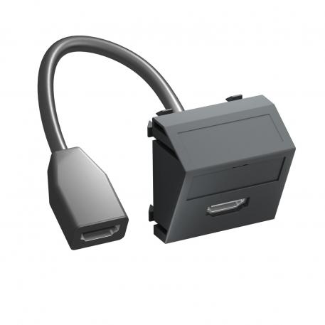HDMI-tilkobling, 1 modul, vinklet uttak, med tilkoblingskabel skrå |  | HDMI | sortgrå; RAL 7021