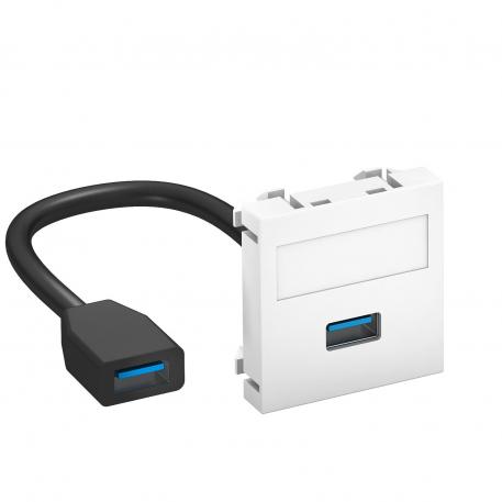 USB 2.0/3.0-tilkobling, 1 modul, rett uttak, med tilkoblingskabel  |  | USB | ren hvit; RAL 9010